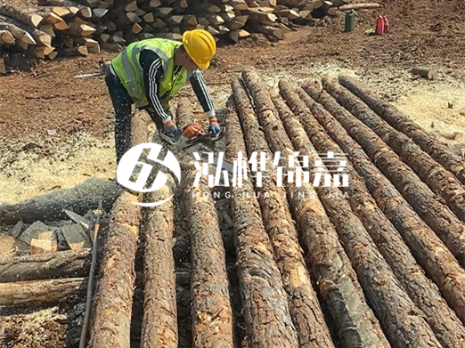 松木樁批發(fā)廠(chǎng)家泓樺錦嘉-河道打樁木施工中怎么防止樁頭被打壞？